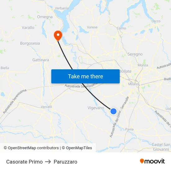 Casorate Primo to Paruzzaro map