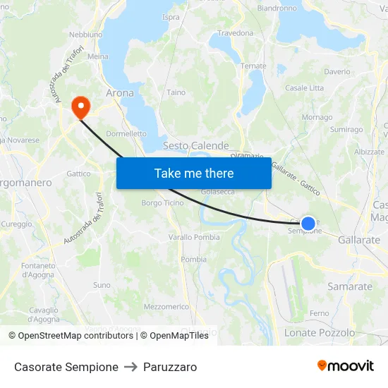 Casorate Sempione to Paruzzaro map