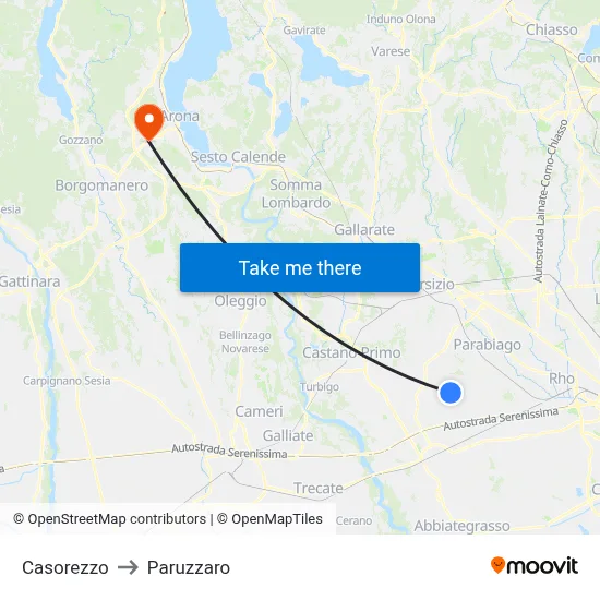 Casorezzo to Paruzzaro map