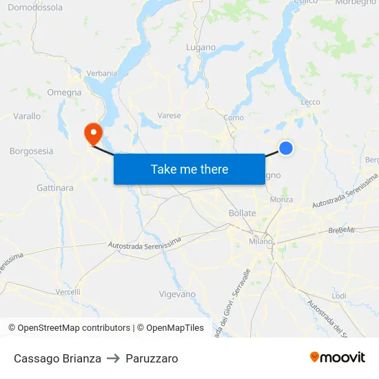 Cassago Brianza to Paruzzaro map