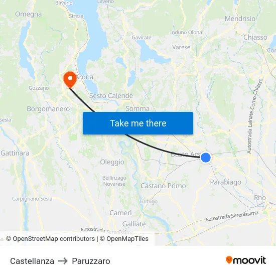 Castellanza to Paruzzaro map