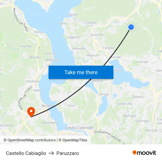 Castello Cabiaglio to Paruzzaro map
