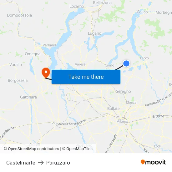 Castelmarte to Paruzzaro map