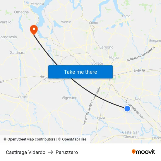 Castiraga Vidardo to Paruzzaro map