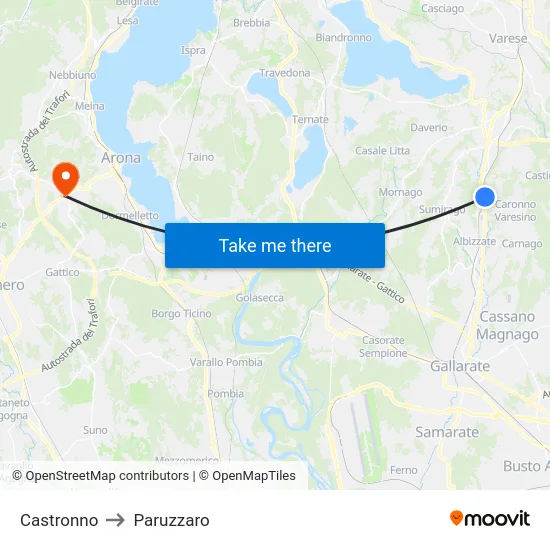 Castronno to Paruzzaro map