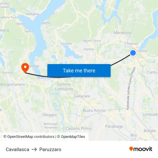 Cavallasca to Paruzzaro map