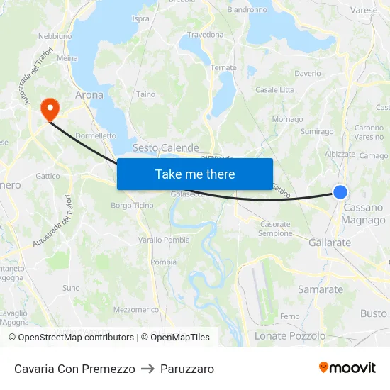 Cavaria Con Premezzo to Paruzzaro map