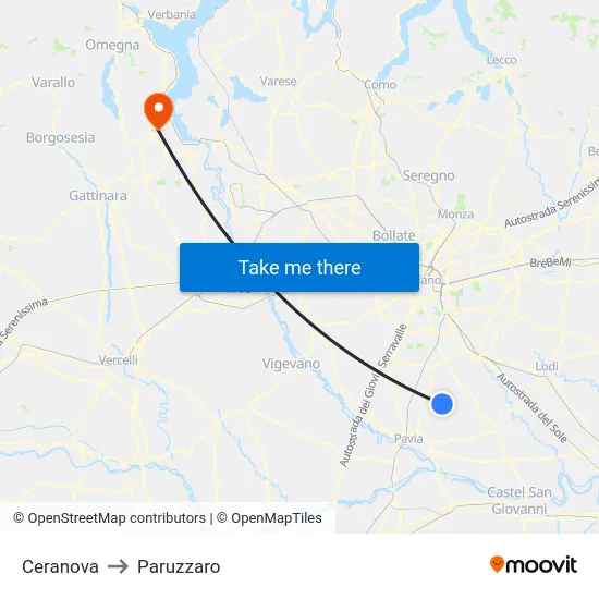 Ceranova to Paruzzaro map