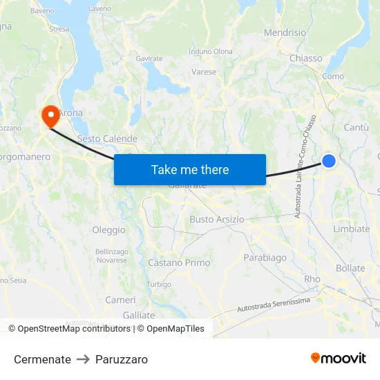 Cermenate to Paruzzaro map