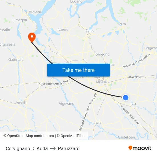 Cervignano D' Adda to Paruzzaro map