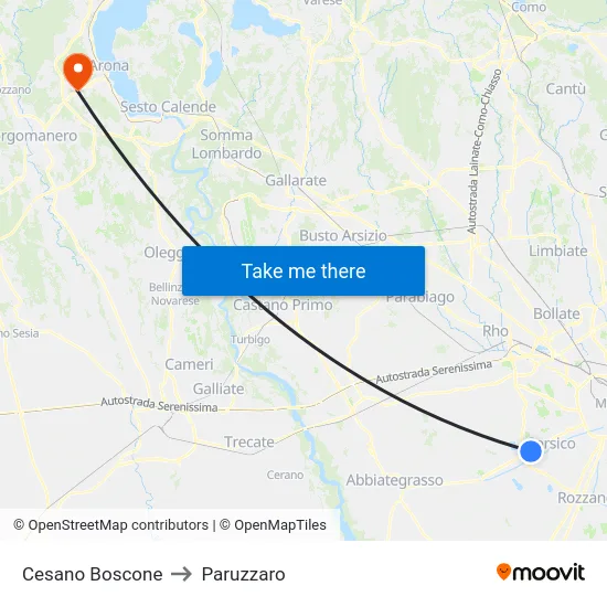 Cesano Boscone to Paruzzaro map