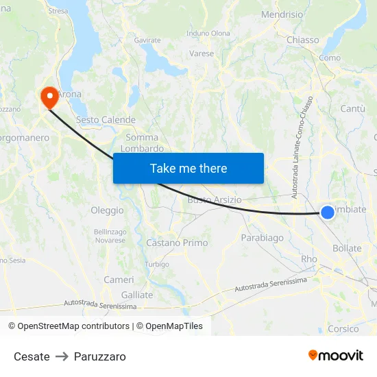 Cesate to Paruzzaro map