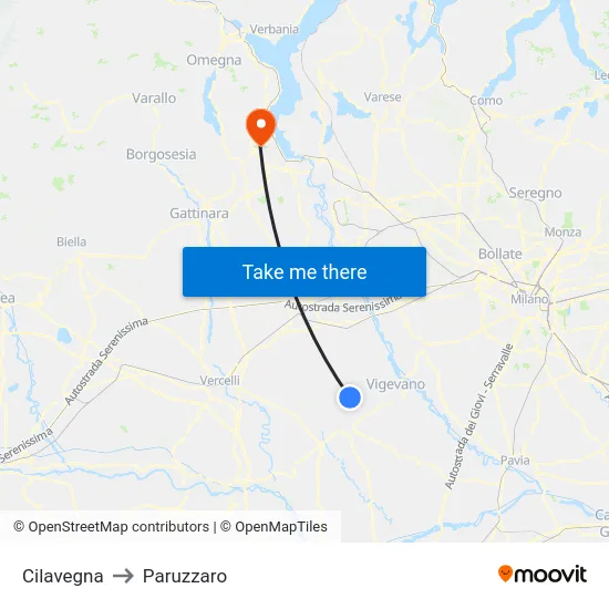 Cilavegna to Paruzzaro map