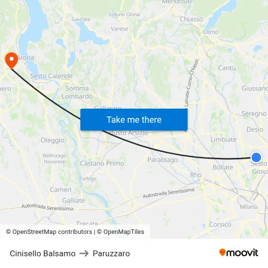 Cinisello Balsamo to Paruzzaro map