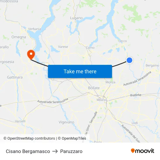 Cisano Bergamasco to Paruzzaro map