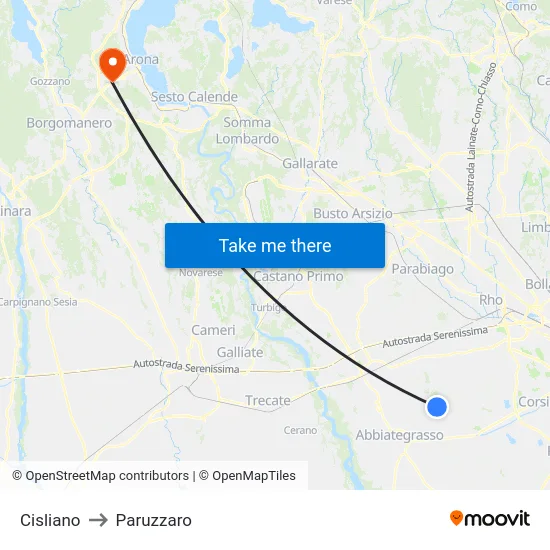 Cisliano to Paruzzaro map