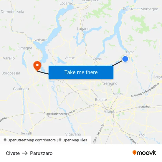 Civate to Paruzzaro map
