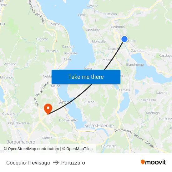 Cocquio-Trevisago to Paruzzaro map
