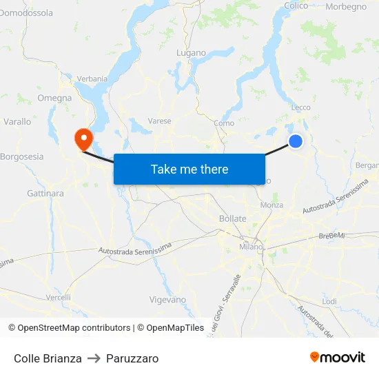 Colle Brianza to Paruzzaro map