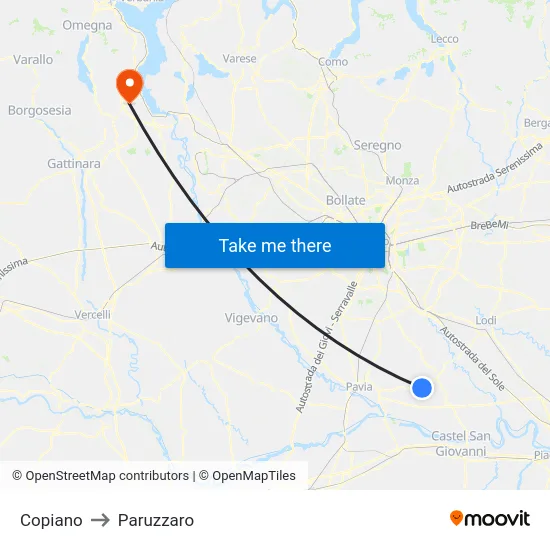 Copiano to Paruzzaro map