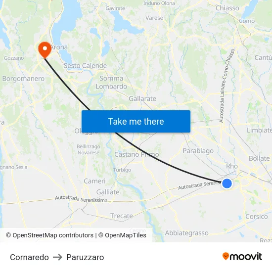 Cornaredo to Paruzzaro map
