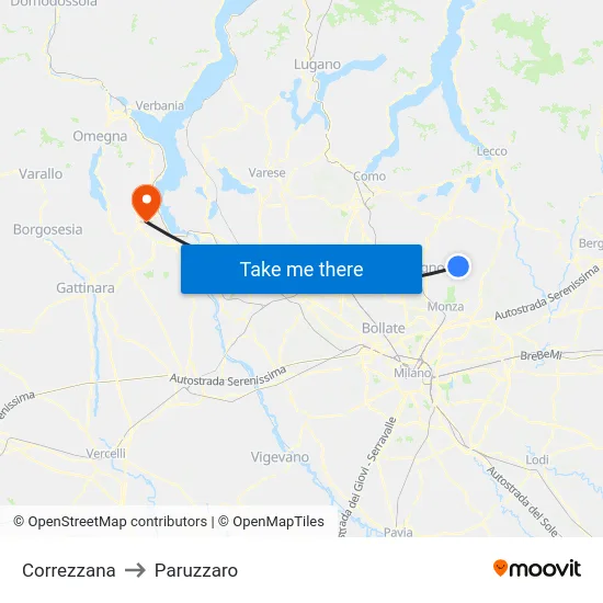 Correzzana to Paruzzaro map