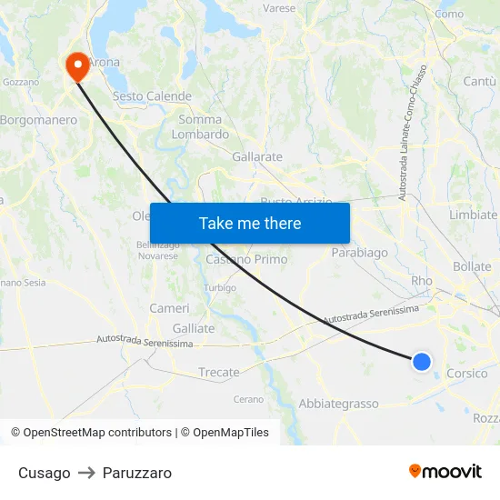 Cusago to Paruzzaro map