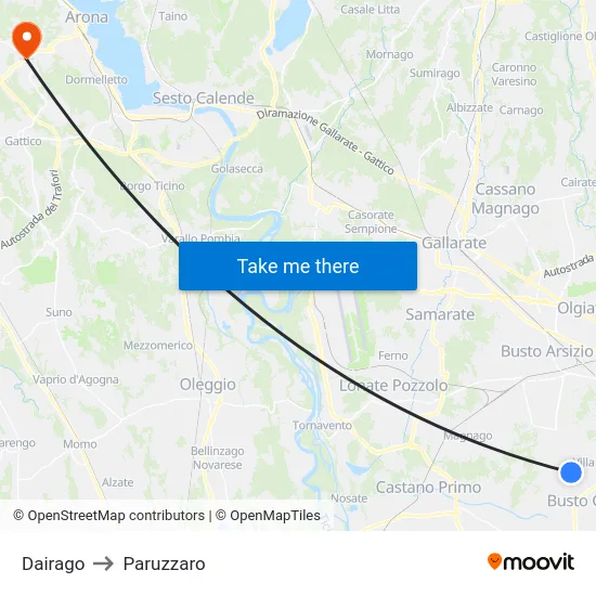 Dairago to Paruzzaro map