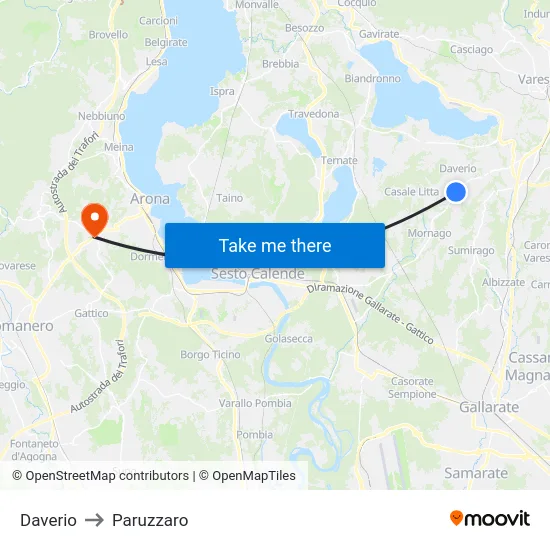 Daverio to Paruzzaro map