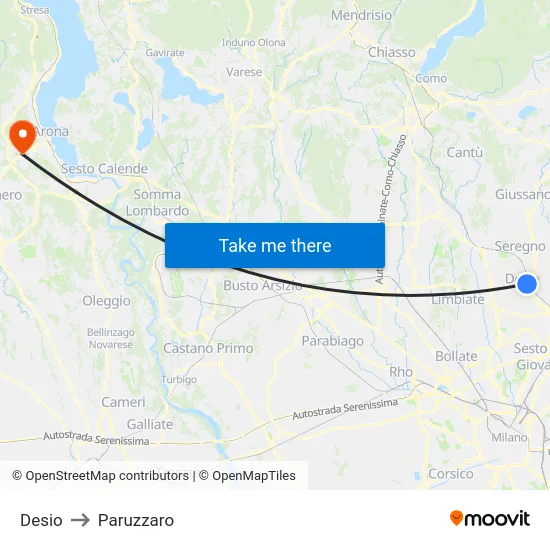 Desio to Paruzzaro map