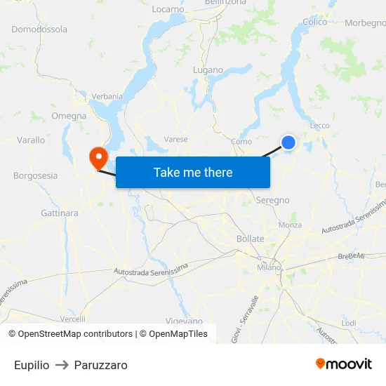 Eupilio to Paruzzaro map