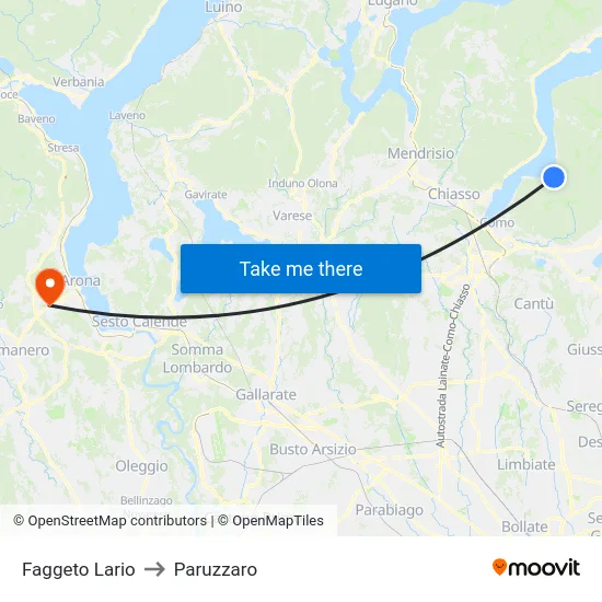 Faggeto Lario to Paruzzaro map