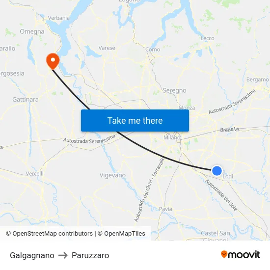 Galgagnano to Paruzzaro map