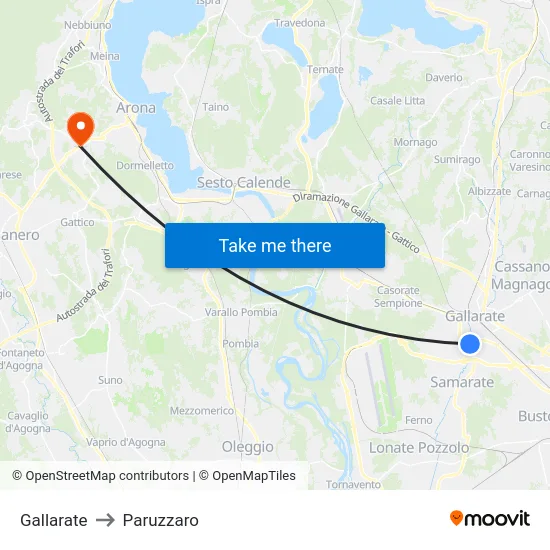 Gallarate to Paruzzaro map