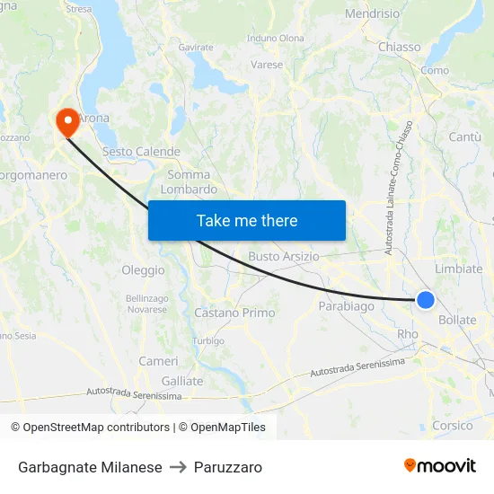 Garbagnate Milanese to Paruzzaro map