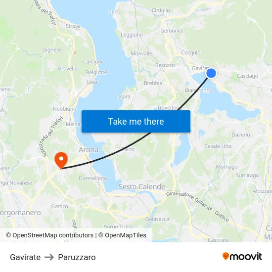 Gavirate to Paruzzaro map