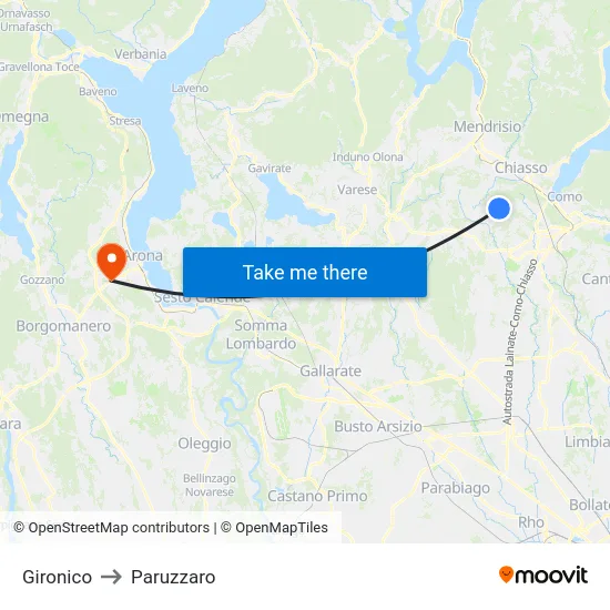 Gironico to Paruzzaro map