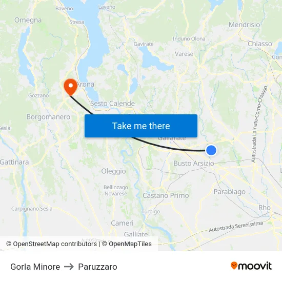 Gorla Minore to Paruzzaro map