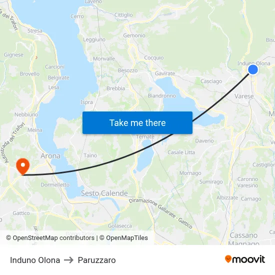 Induno Olona to Paruzzaro map