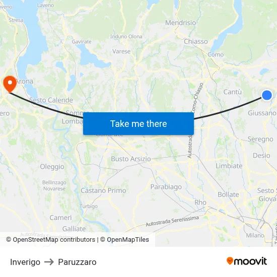 Inverigo to Paruzzaro map