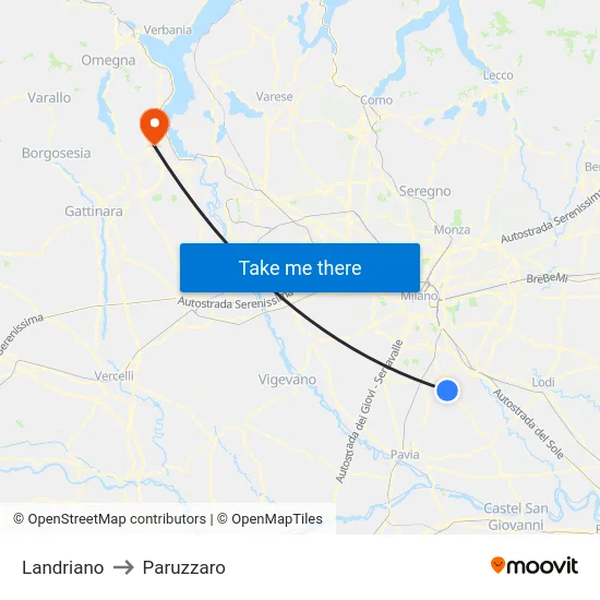 Landriano to Paruzzaro map