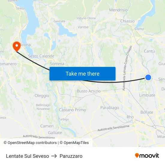 Lentate Sul Seveso to Paruzzaro map