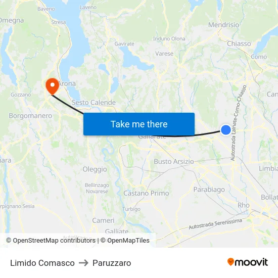 Limido Comasco to Paruzzaro map