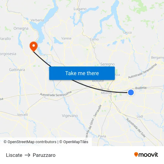 Liscate to Paruzzaro map