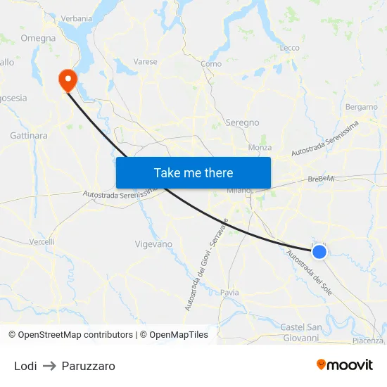Lodi to Paruzzaro map