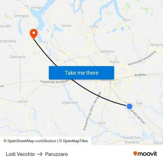 Lodi Vecchio to Paruzzaro map