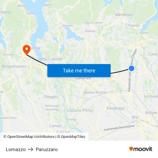 Lomazzo to Paruzzaro map