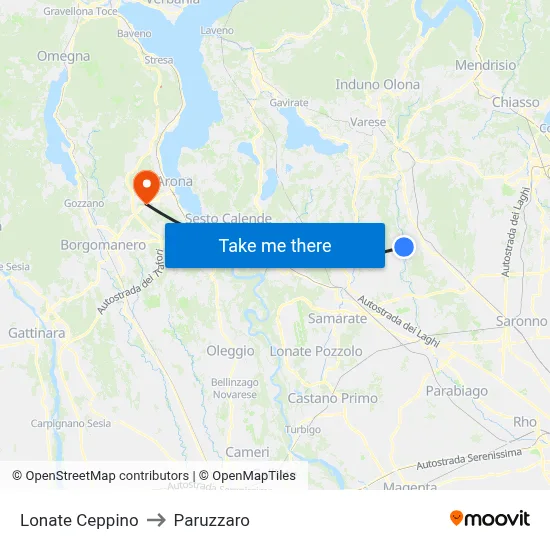 Lonate Ceppino to Paruzzaro map