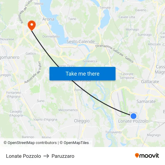 Lonate Pozzolo to Paruzzaro map