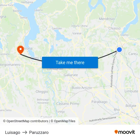 Luisago to Paruzzaro map